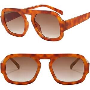 Retro Square Sunglasses Tortoise Frame Gradient Brown Lens Vintage Style